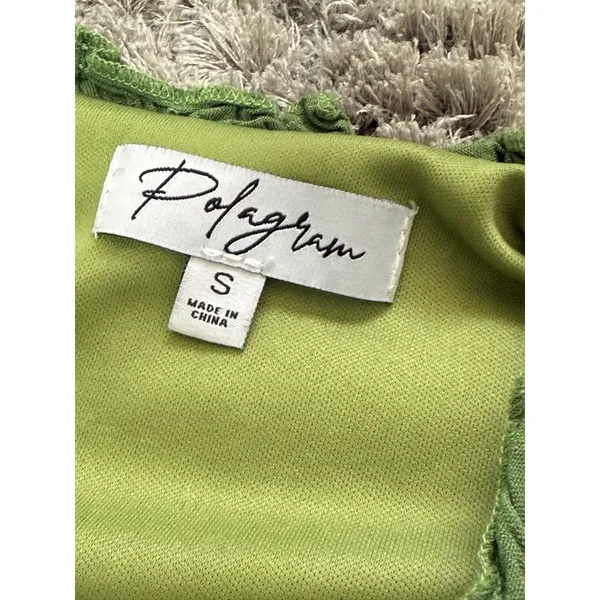 Polagram Green Midi Dress Size S Boho Cottagecore Prairie Crochet Flutter Sleeve - Image 8