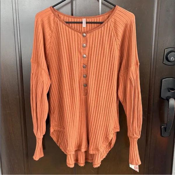 NWT Free People Movement Bella Layer Ribbed Henley Top Spiced Copper Generous XS - Image 5
