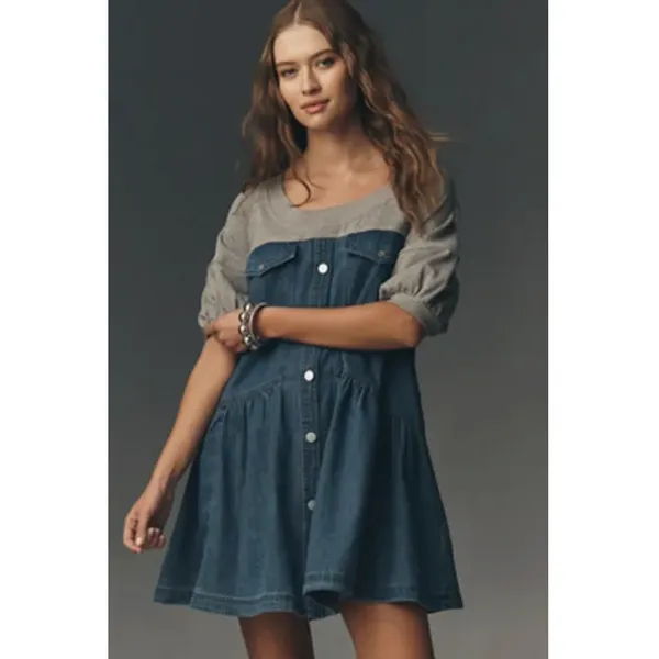NWT Pilcro Anthropologie Oversized Denim Sweatshirt Twofer Swing Dress Womens XS - Image 2