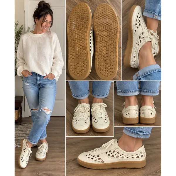 Dolce Vita Cream Woven Cutout Mule Sneakers Gum Sole Womens Size 7 Lace Up - Image 9