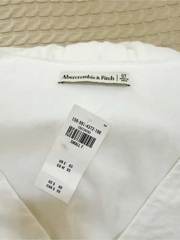 Abercrombie & Fitch White V-Neck Linen Smocked Waist Tiered Mini Dress - Image 4
