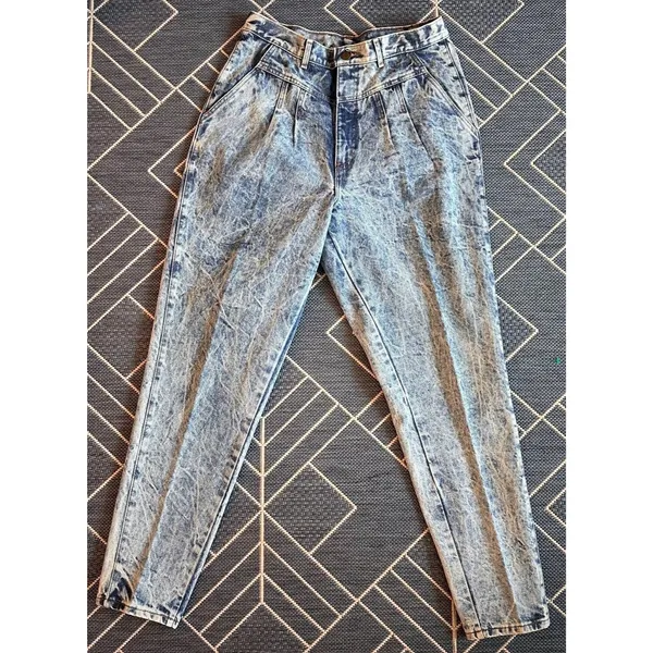 Vintage CHIC Acid Wash Pleated Jeans High Rise Tapered 80s Indie Streetwear USA - Image 12