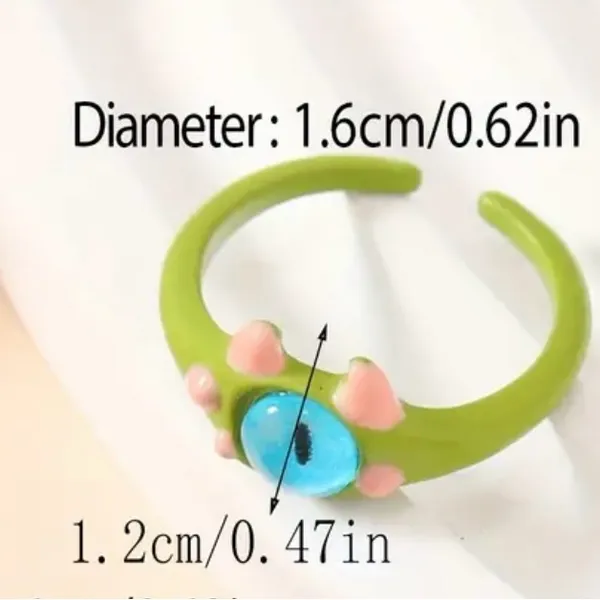 Cute Quirky Green Monster Design Cuff Ring Gothic Punk Style‎ - Image 6