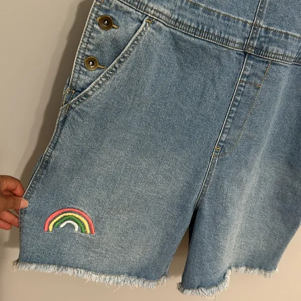 Take Pride Rainbow QUEEN Denim Bib Short Overall's Sz. Large NEW - Image 2