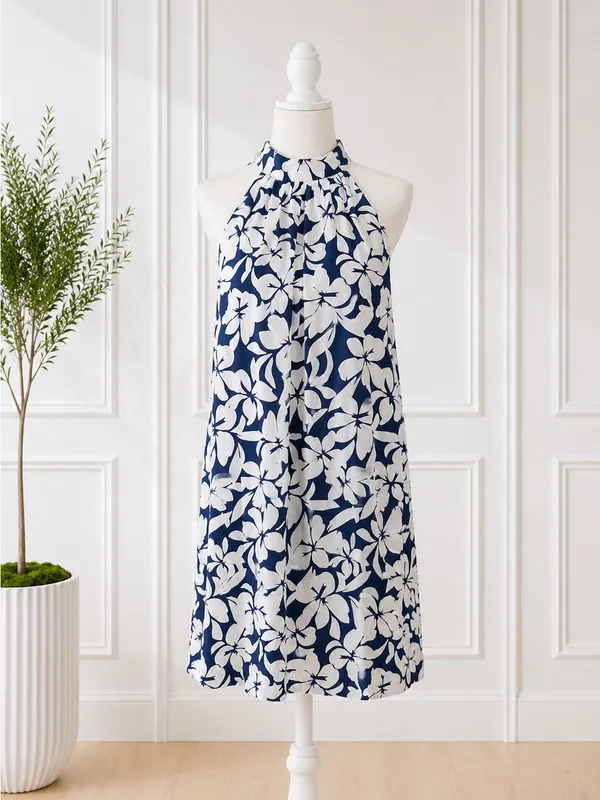 J. Crew Navy and White Floral Halter Dress NWT - Image 2
