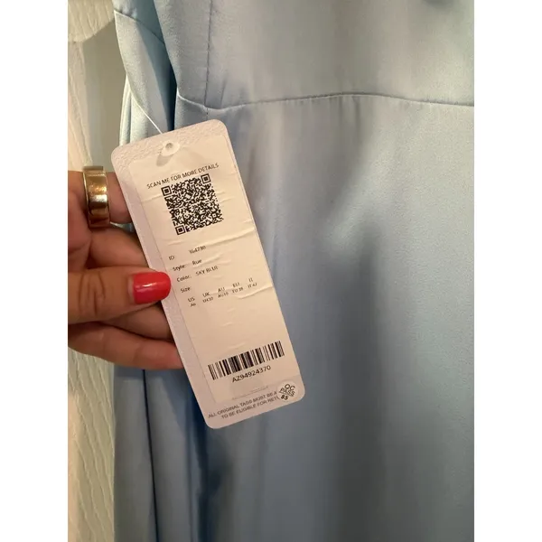 Azazie Rue Sky Blue Mermaid Pleated Metallic Satin Dress A6 Size 6 New with Tags - Image 7