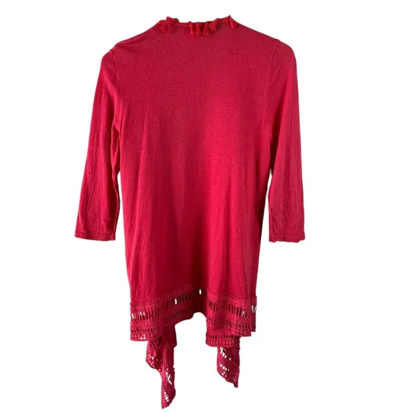 Chico’s Coral Linen Blend Open Front Tassel Cardigan Lightweight Size 1 Medium - Image 4