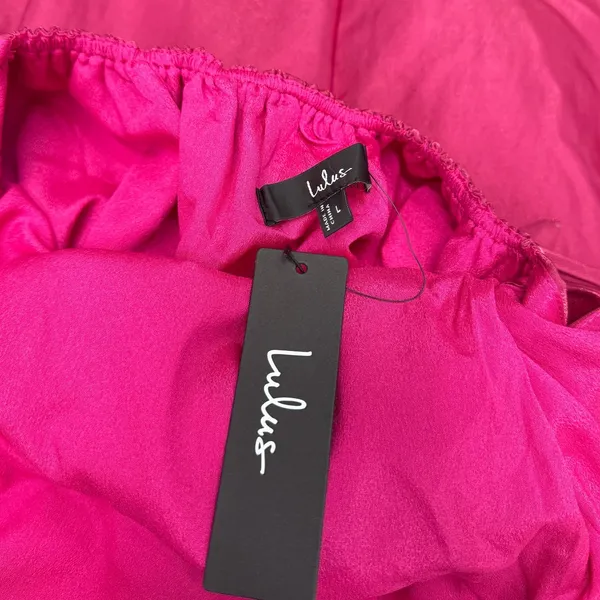 Lulus Immaculate Aura Shiny Magenta Taffeta Maxi Dress With Pockets size L NWT - Image 2