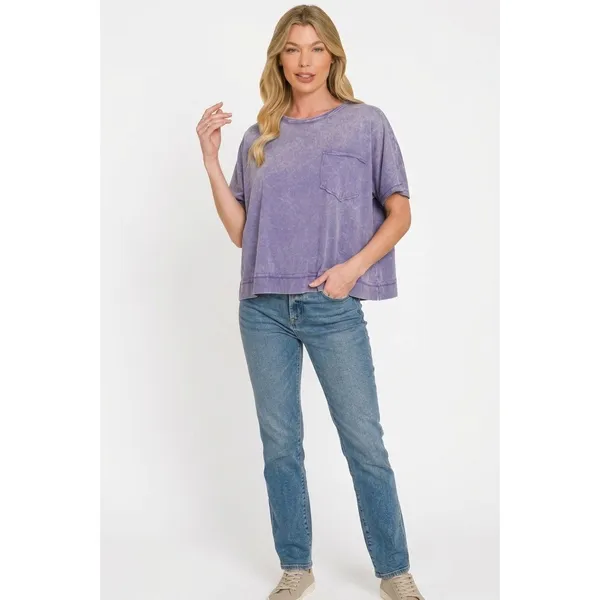 Zenana Acid Washed Round Neck Short Sleeve Oversized T-Shirt - Medium‎ - Image 2