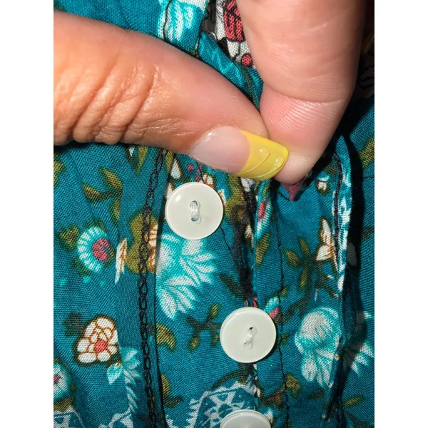 Womens Teal‎ Floral Patchwork Boho Button Front Maxi Dress XXL Drawstring Artsy Blue - Image 3