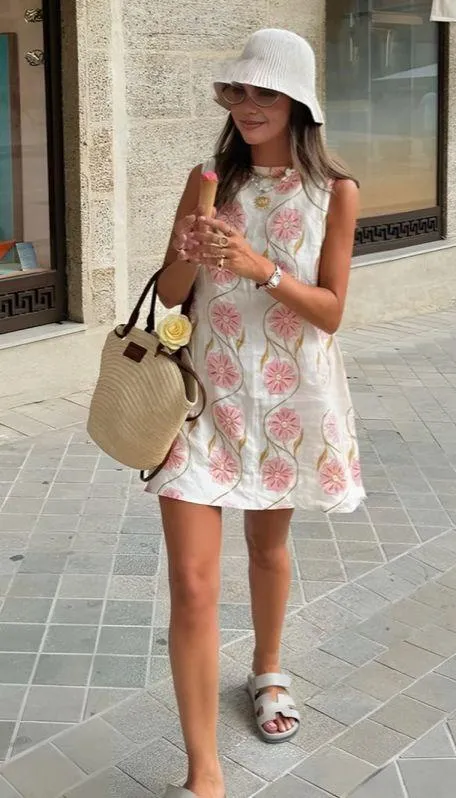 Romantic print sleeveless short dress - Image 4
