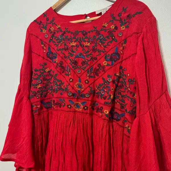 UMGEE Red Floral Embroidered Dress Size XL Women’s Boho Babydoll - Image 4