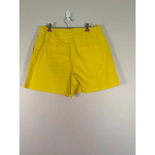 Maeve Anthropologie Yellow‎ Pleated High Waisted Shorts Size 6 Side Zip Cotton - Image 5