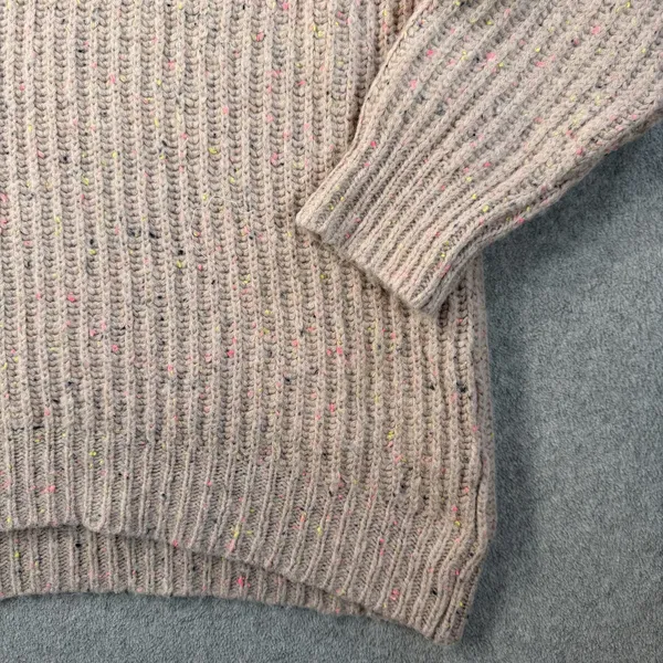 Aerie Women's Medium Beige Flecked Rib Knit Hooded Sweater Pullover Hoodie - Image 2