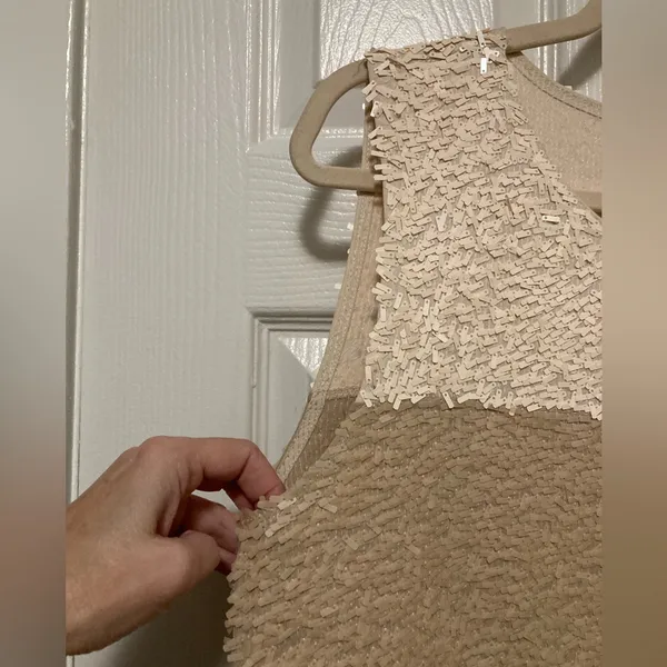 *J. Crew Collection Colorblock Ivory Tan Sequin Large Party Sleeveless Blouse #L - Image 5