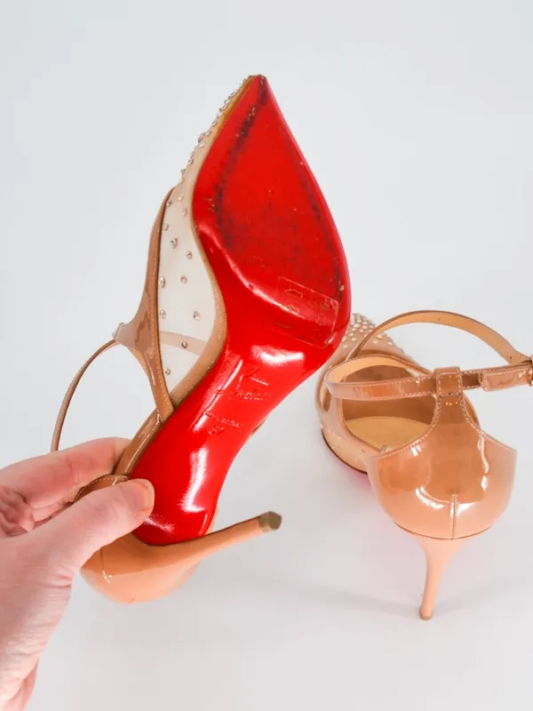Christian Louboutin Twistissima Strass Nude Mesh Crystal Pumps 37 - Image 9