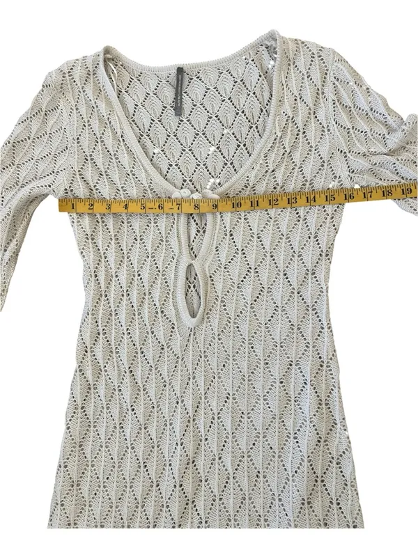 Streetwear Society Crochet Knit Mini Dress Beige Bell Sleeve Size L - Image 8