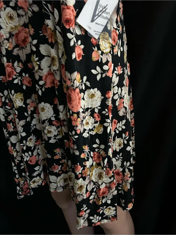 Vibe Sportswear Floral Halter Swing Dress Black Coral & Cream Roses LG NWT - Image 4