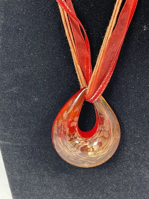 Red Ribbon Cord Necklace Teardrop Charm Pendant Lobster Clasp Adjustable 16" - Image 2
