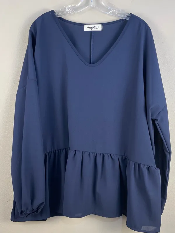 Haptics Navy Babydoll Peplum Blouse Top V-Neck Plus Size Oversized 1X NWOT - Image 2