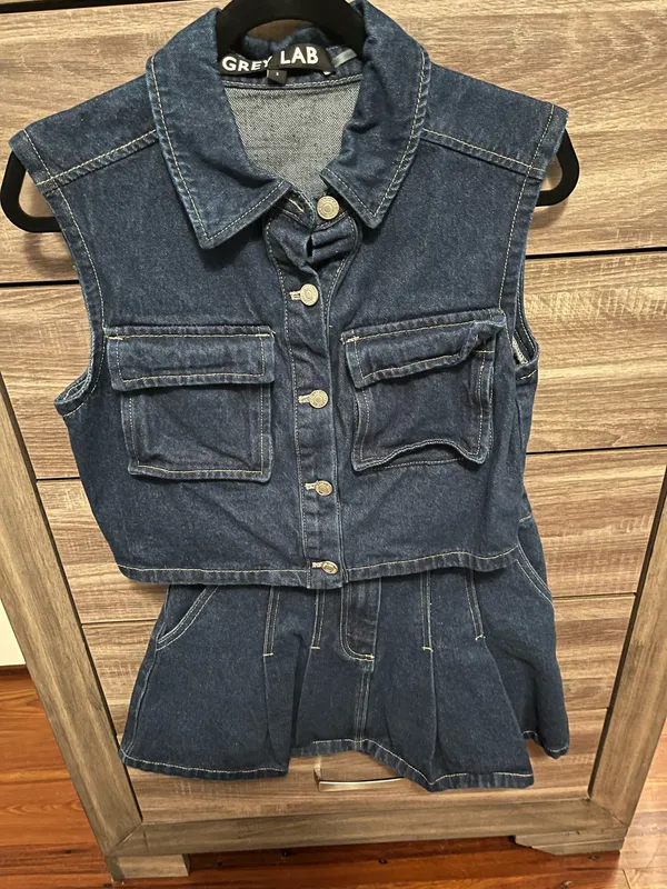 Grey Lab Denim Vest and Pleat Skirt - Image 2