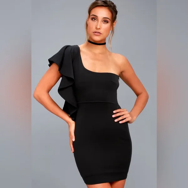 LULU'S | Live my Life Black One-Shoulder Bodycon Dress Sz M - Image 2