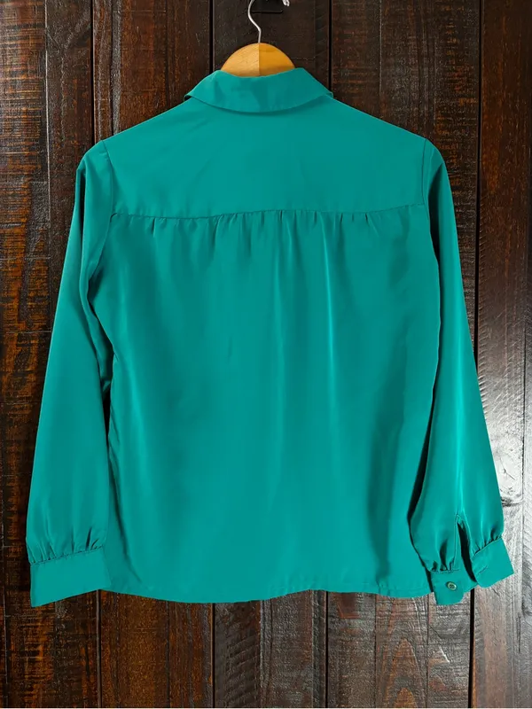 Vintage Pendleton Emerald Green Long-Sleeve Button-Front Blouse - Image 7