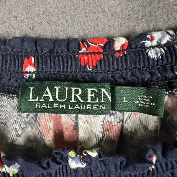 Lauren Ralph‎ Lauren Blouse Womens Large Blue Floral Off Shoulder 3/4 Sleeve - Image 5