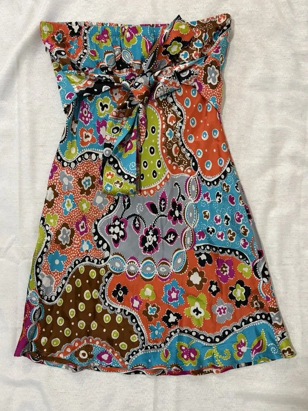 Alice & Trixie M Silk Mini Dress Strapless Babydoll Patchwork Empire Waistline - Image 3