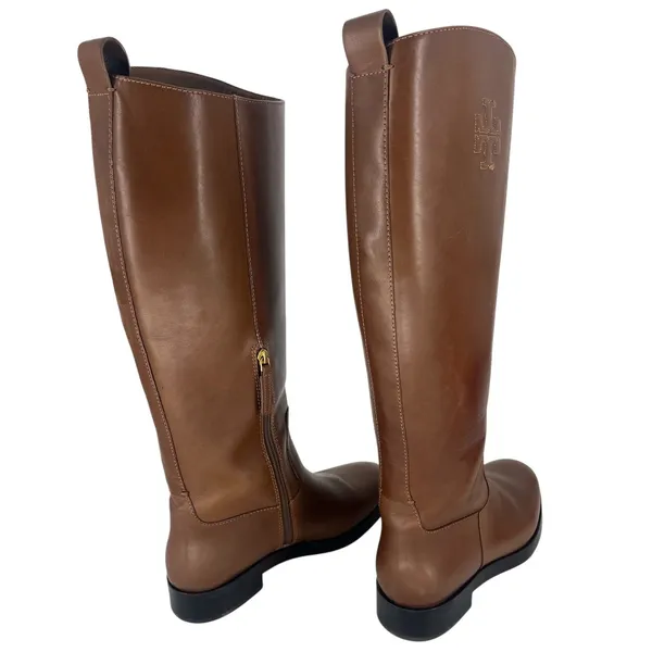 Tory Burch Riding Logo Embossed Leather Knee‎ High Boots Brown 10.5 - Image 10