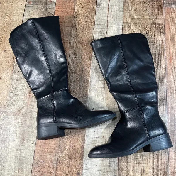 Frye & Co Lillian Black Knee High Riding Boots 7.5 Wide Calf Vegan - Image 6