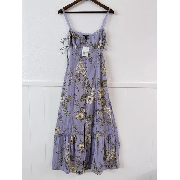 Forever 21 Floral Lace Trim Side Tie Midi Dress Lavender Purple Women’s L NWT - Image 2