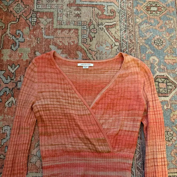 American Eagle Cropped Wrap Space Dye Sweater - Image 3