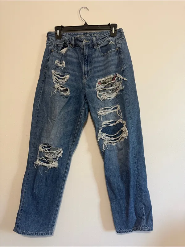 American Eagle Outfitters Ripped Patchwork Straight Mom Jeans - Image 2