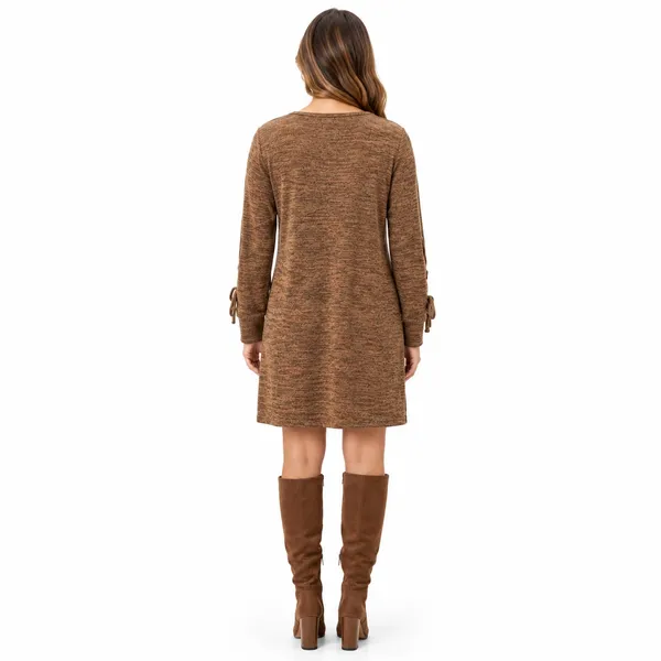 Tacera Womens Knit Sweater Dress Size Small Brown Coastal Cowgirl Fall Boho Chic - Image 2