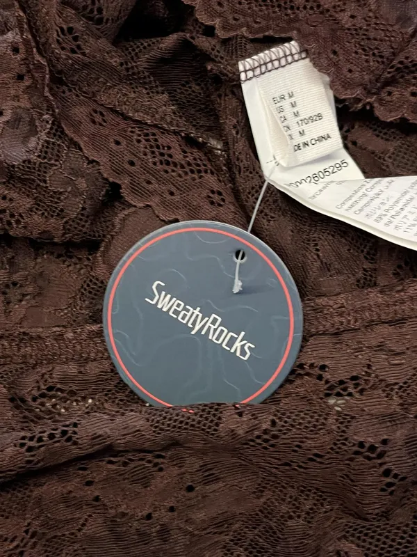 SweatyRocks Bralette Bra Womens Medium Brown Lace Sheer Wireless Lined Crop Top - Image 7