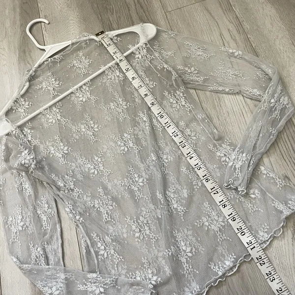 Sheer Mesh Top floral mockneck sheer lace womens Gray (medium) boho whimsigoth - Image 3