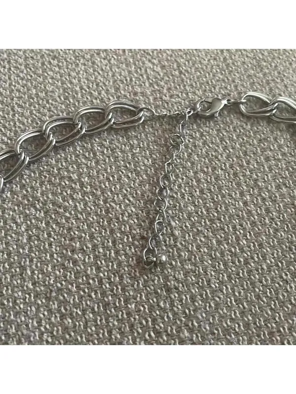 Silver Chain Link And Grey Translucent Chunky Beaded Statement Necklace Gray - Image 2