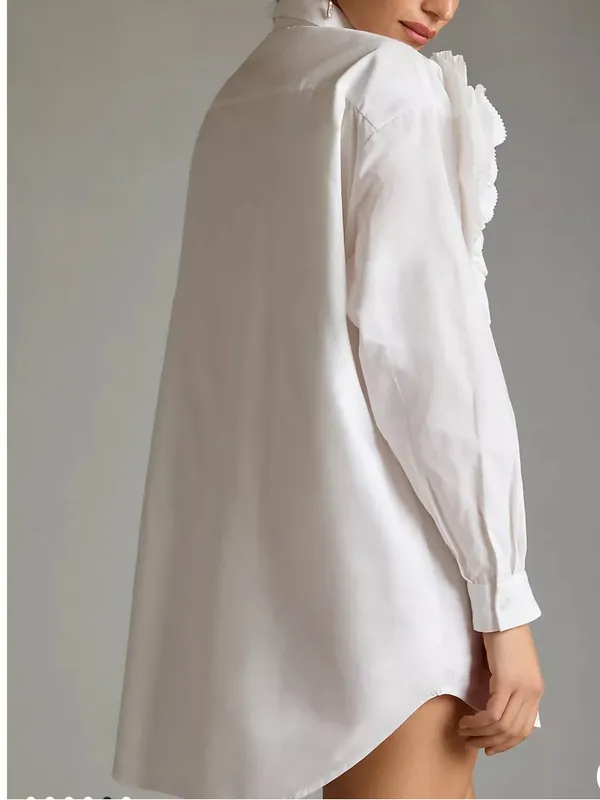Forever That Girl Anthropologie Elegant White Long-Sleeve Statement Shirt Dress - Image 7
