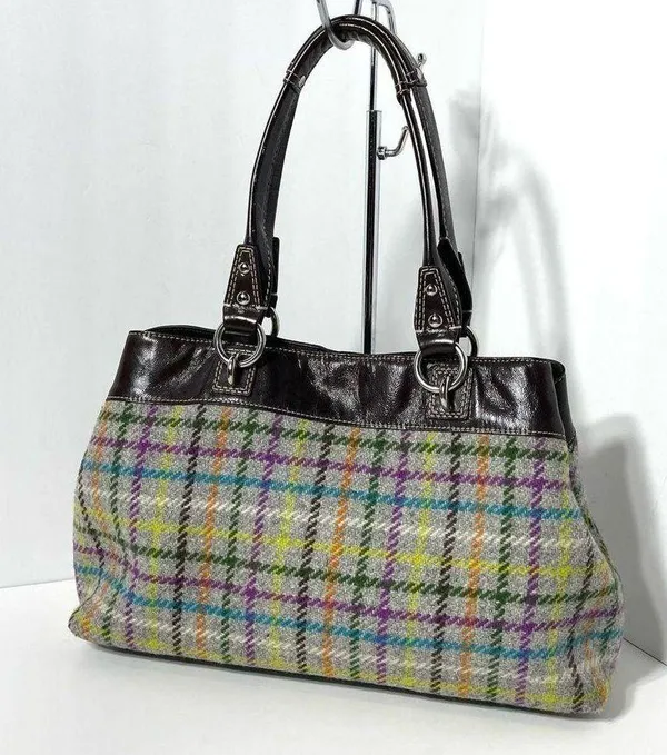 Coach Penelope Tattersall Colorful Plaid Wool Shoulder Bag Purse - Image 2