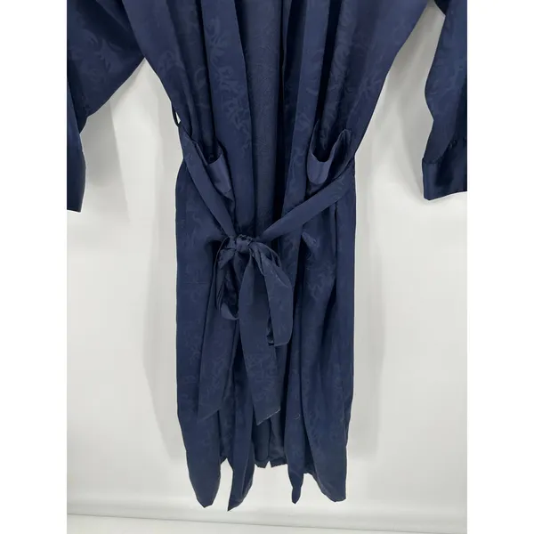 Victoria's Secret Gold Label Navy Blue Jacquard Floral Robe Womens Size Medium M - Image 4