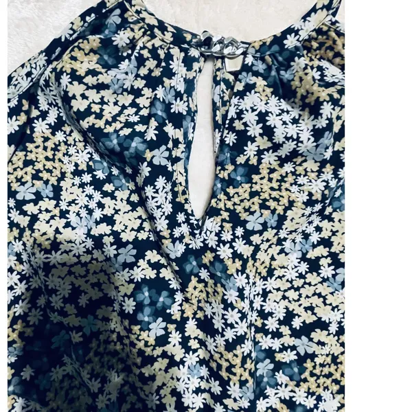 Michael Kors‎ Floral Cold Shoulder Chain Halter Neck Blouse Navy Blue Cream L - Image 8