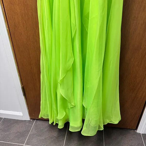 Mac Duggal Strapless Bedazzled Sparkle Long Chiffon Gown Dress Neon Green 10 - Image 7