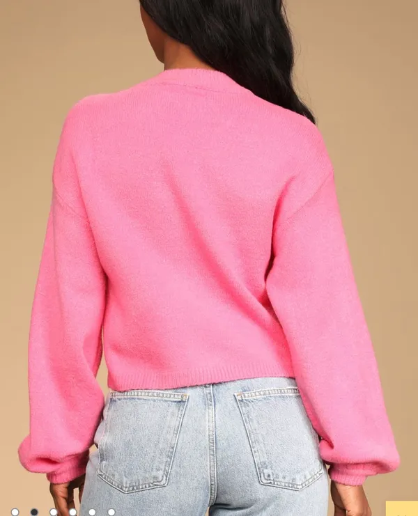 New Lulu’s Bright Eyes Neon Pink Balloon Sleeve Sweater Top XS - Image 3