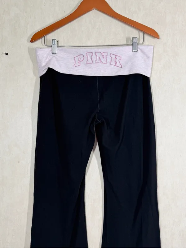 PINK Victoria’s Secret Allday Foldover Flare Leggings Pants in Black Pink L - Image 7
