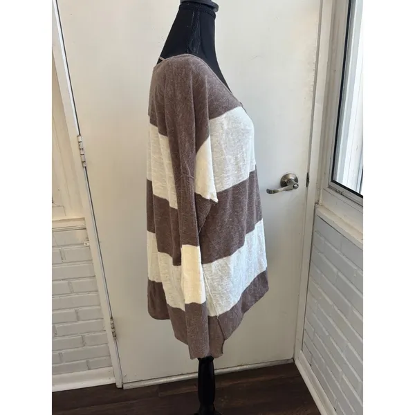 FP Beach Striped‎ Knit Gold Rush Linen Blend Henley Top medium boho oversized - Image 4
