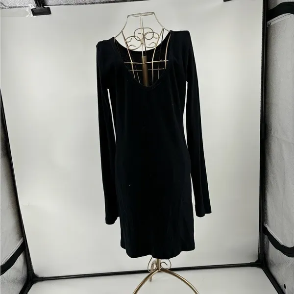 We The Free Black Long Sleeve V Neck Thermal Dress Size Large - Image 2