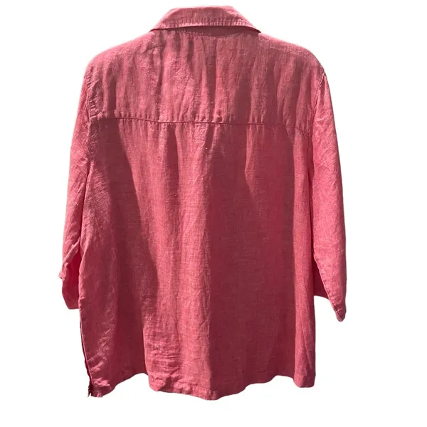 Tahari 100% Linen Split Neck 3/4 Sleeve Top 1X - Image 3