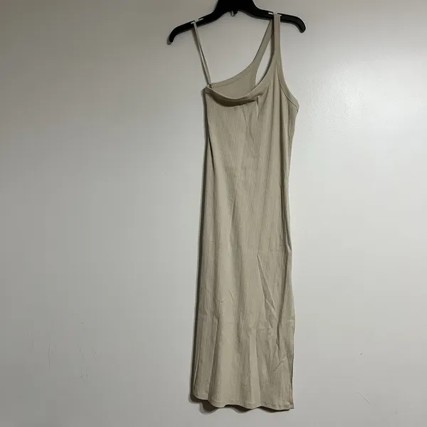 Aerie Women's One shoulder Ribbed Midi Dress‎ Beige Size Small - Image 2