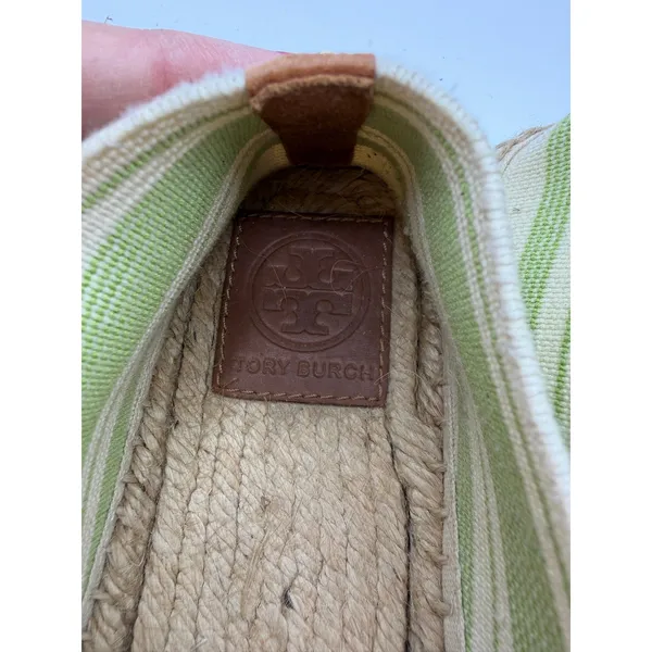 Tory Burch Striped Espadrille Slip-On Flats Green‎ Ivory Canvas Jute Women’s 10 - Image 7
